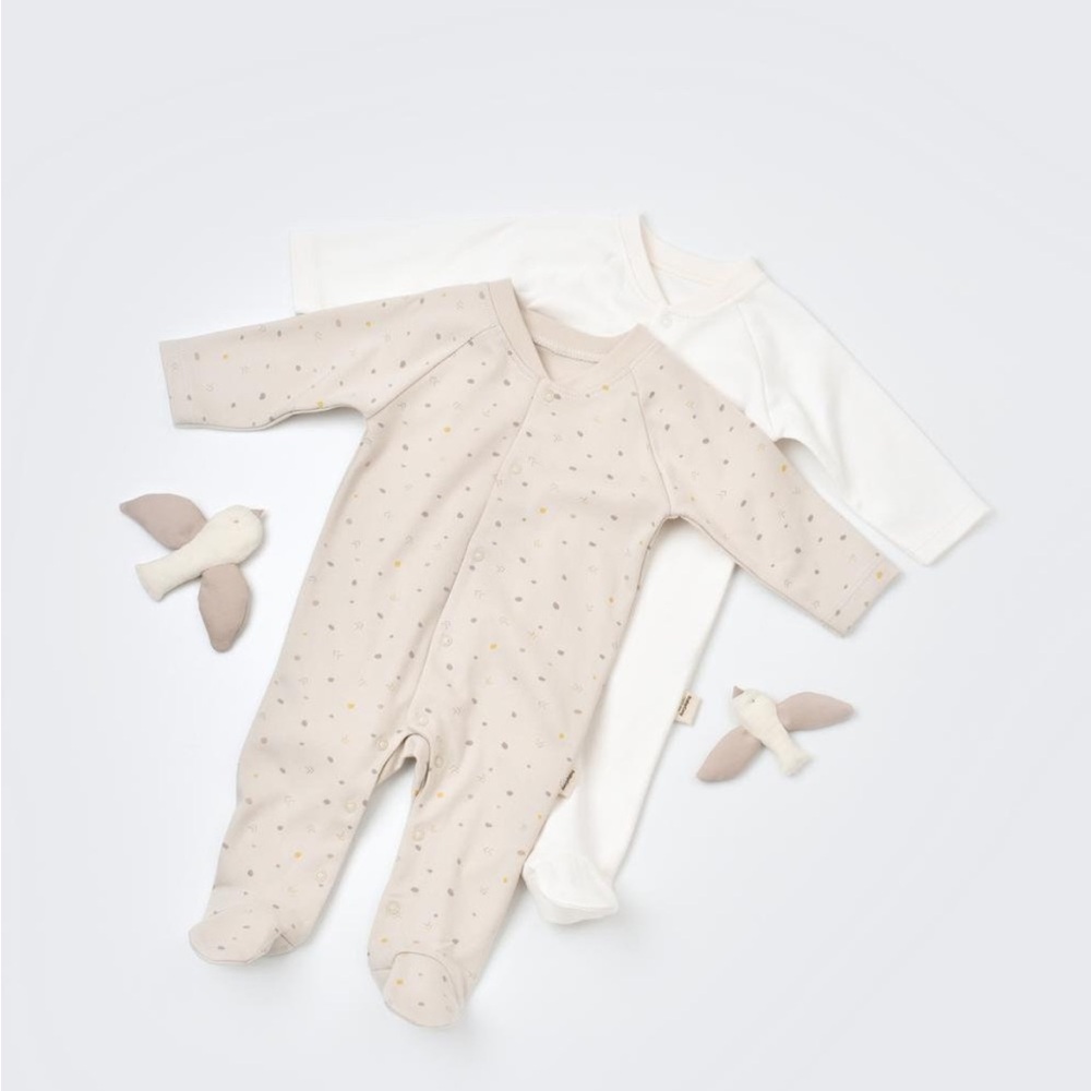 New 2Pcs Footed Romper/ 100% Organic Cotton/ White and Cream colors.